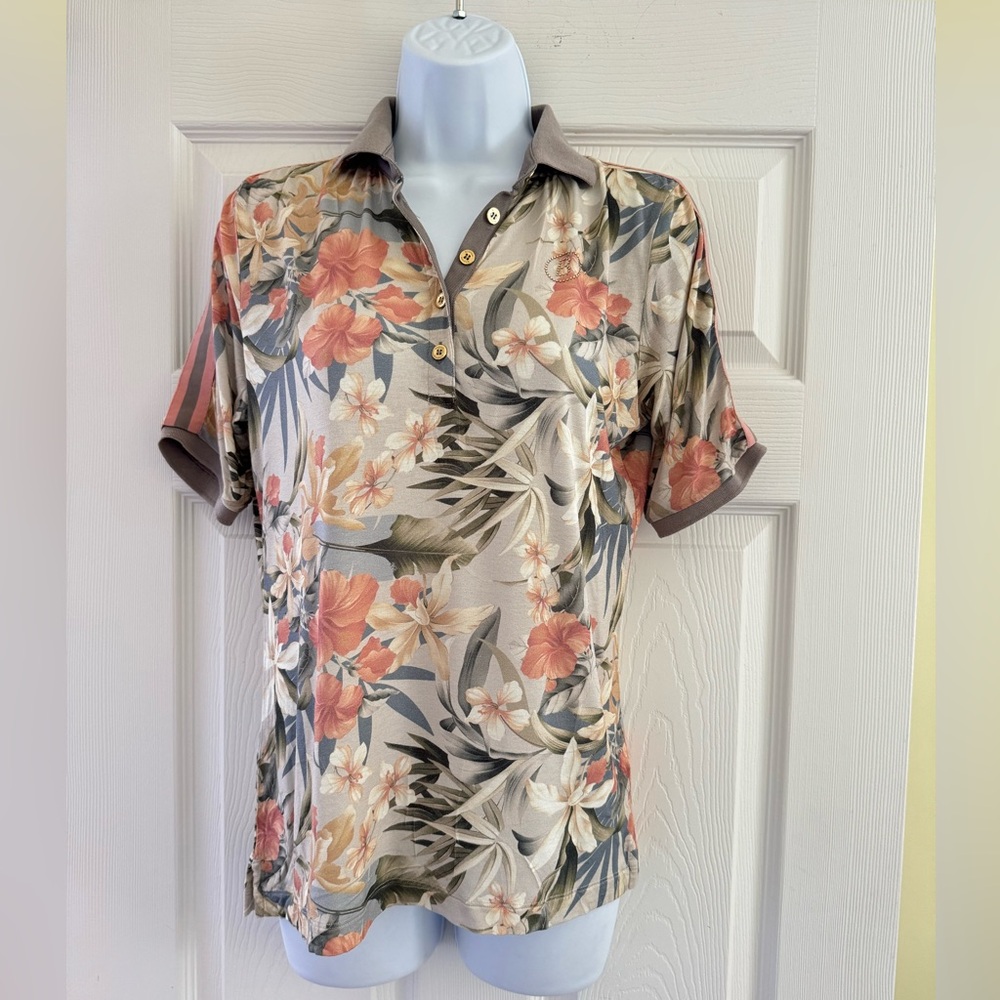 Bogner Women's Floral Polo Short Sleeve Shirt Pink  size S